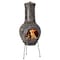 Vintiquewise Outdoor Stoney Grey Clay Chimenea Scribbled Design Fire Pit with Metal Stand QI004352 - alternate 1